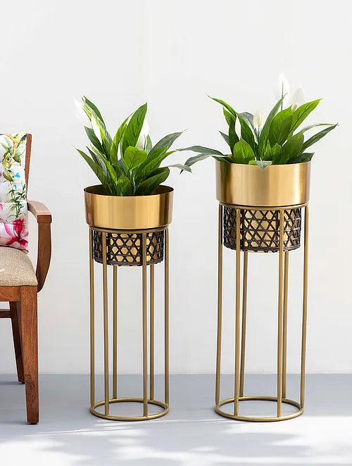 Midas Touch Gold Handwork Cane Planters (Set Of 2)