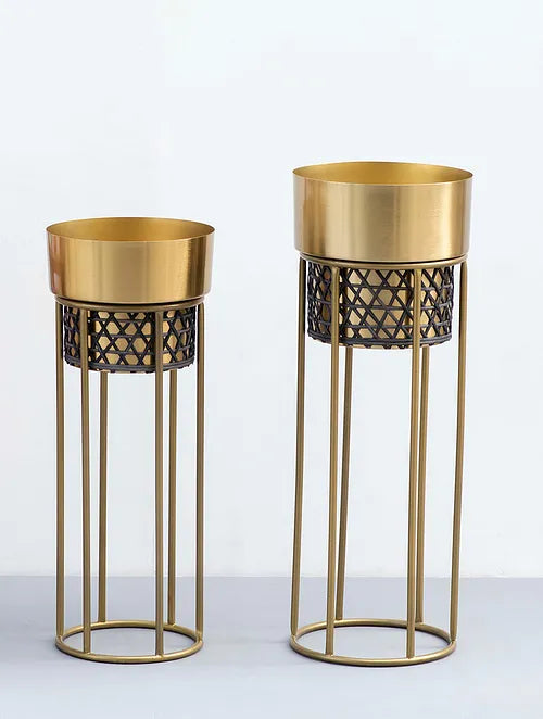 Midas Touch Gold Handwork Cane Planters (Set Of 2)